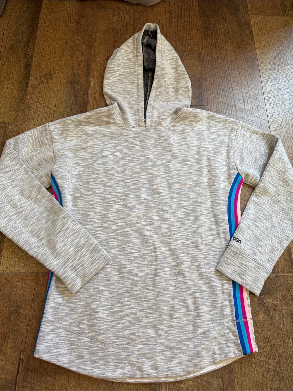 DSG Light Gray Hooded Men's Sweater with Blue and Pink Side Stripes